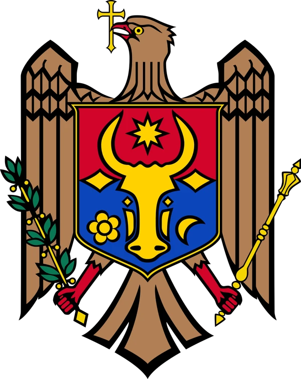 Stema de stat a Republicii Moldova — acvila cruciată cu scutul și capul de bour